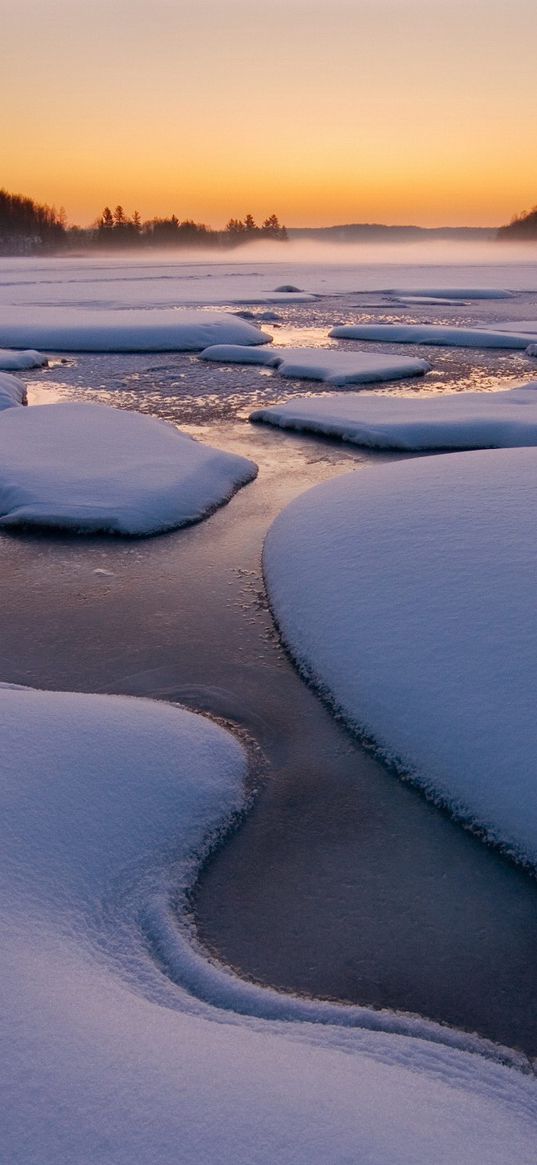 snow, river, ice, cold, winter, water