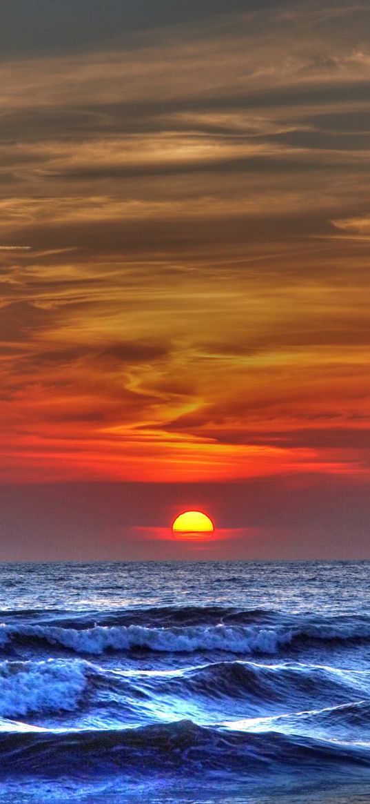 sea, waves, sun, decline, sky, storm