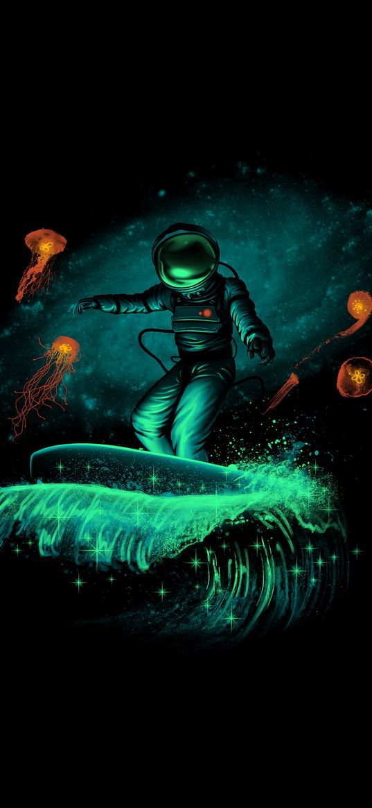 neon, cosmonaut, jellyfish, art