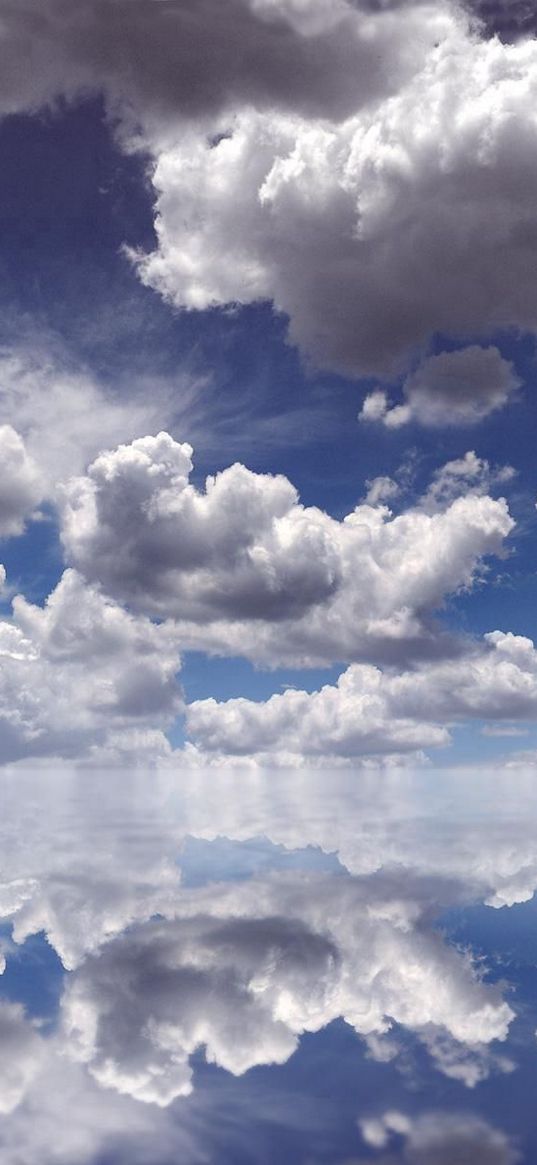 clouds, reflection, sky, water, white, blue