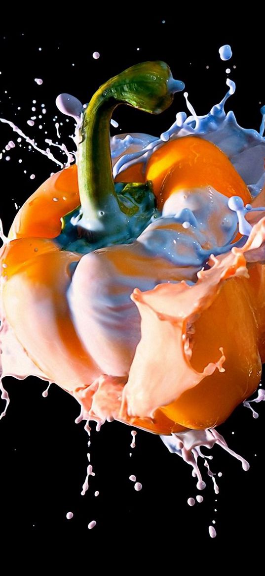 pepper, paint, blast, drop, liquid, dark background