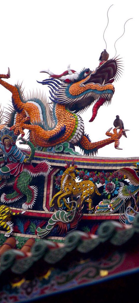 roof, china, dragon, decoration