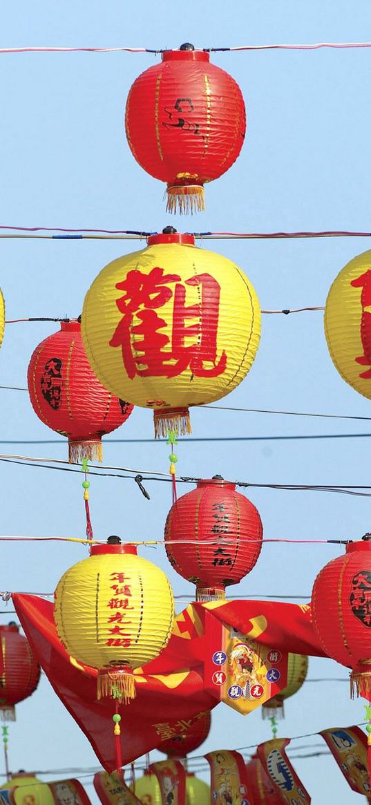 chinese lanterns, sky, bright