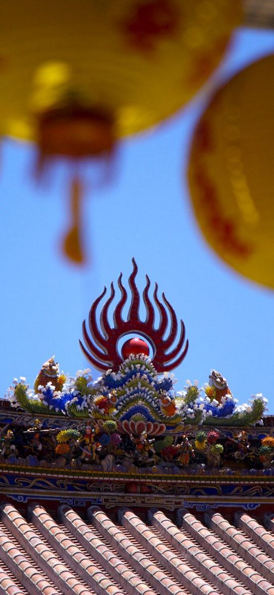 roof, chinese lanterns, blurring