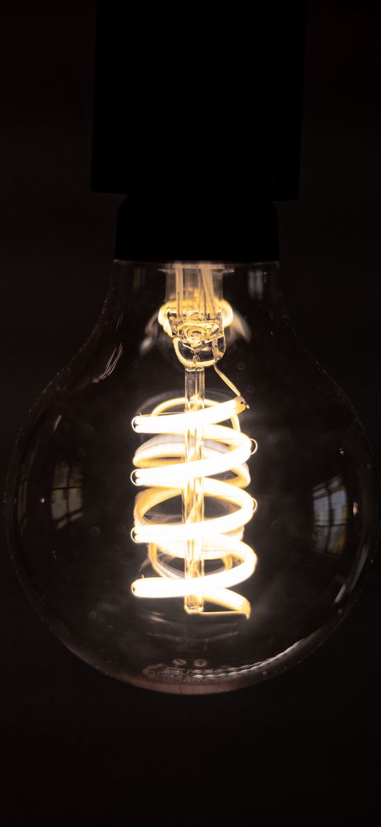 light bulb, spiral, electricity, glow, dark