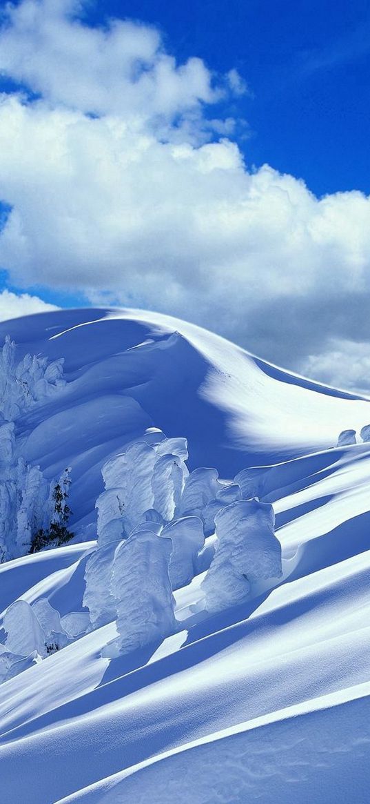 slope, descent, mountain, snow, winter, snowdrifts