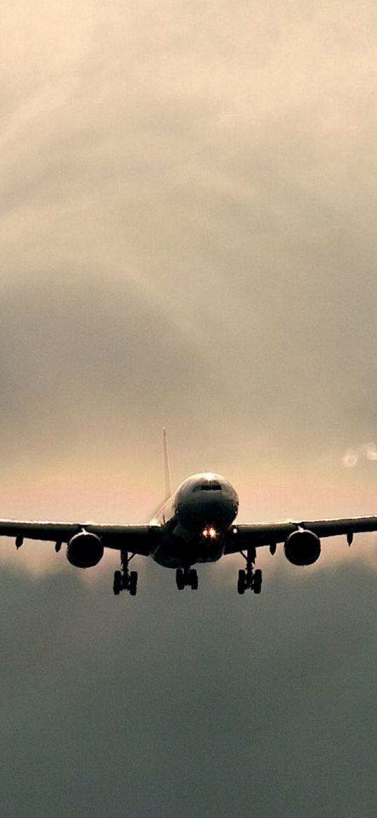 plane, sky, flying, clouds