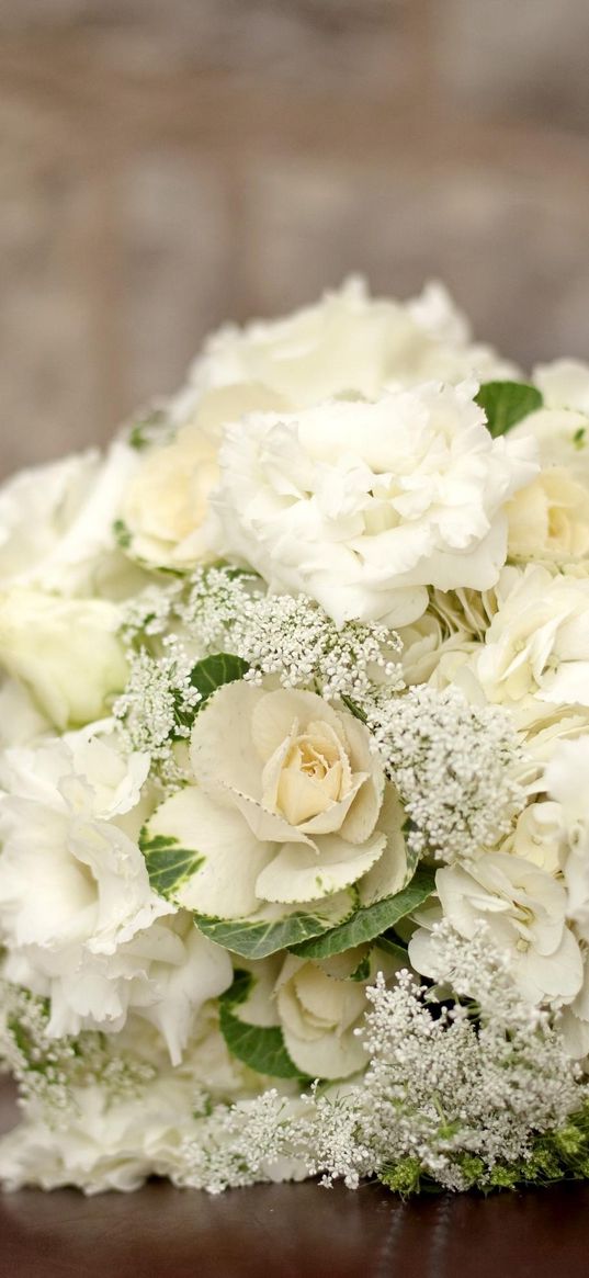 hydrangea, lisianthus russell, ornamental cabbage, bouquet, white