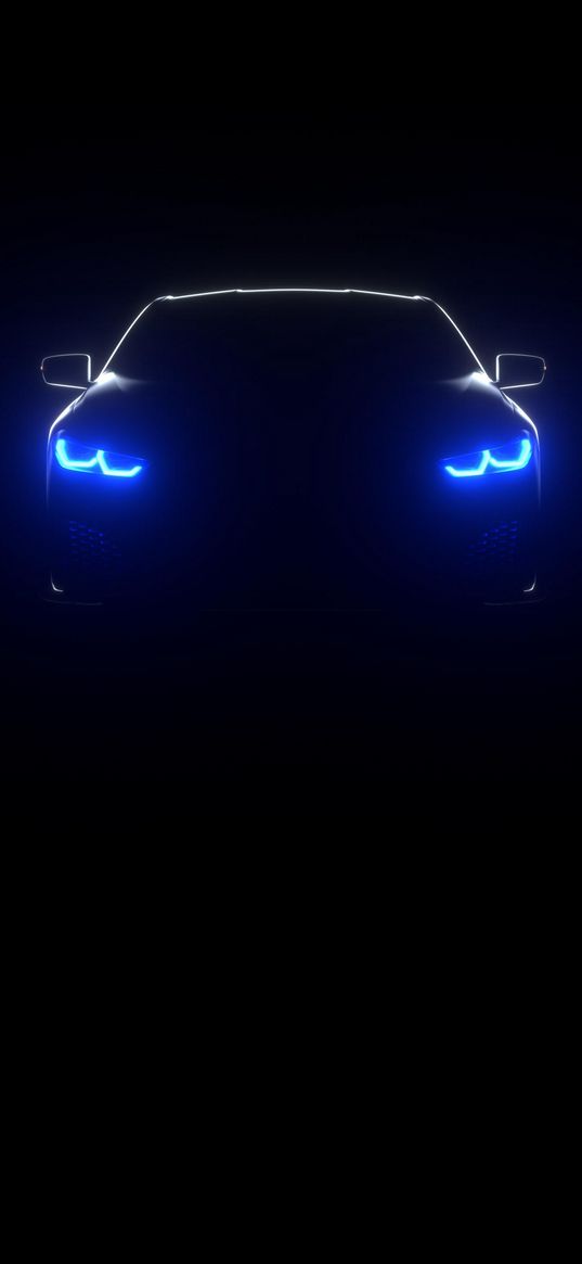 car, black, black background, headlights, light, blue