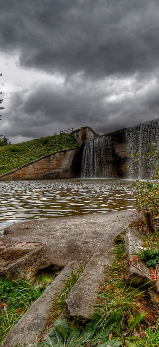 dam, water, descent, steps, coast