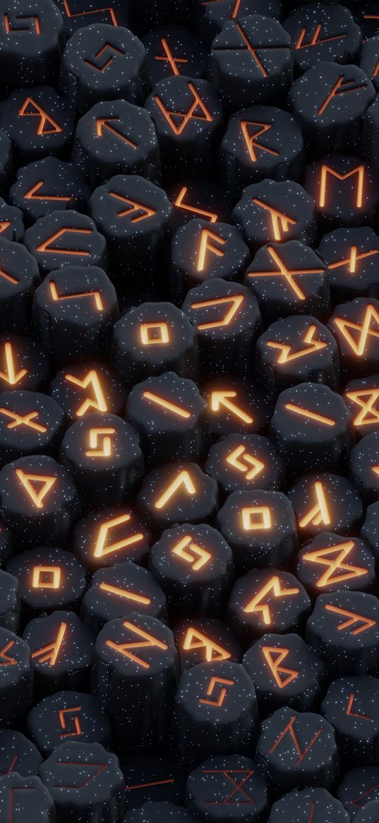 runes, symbols, stones, glowing, dark