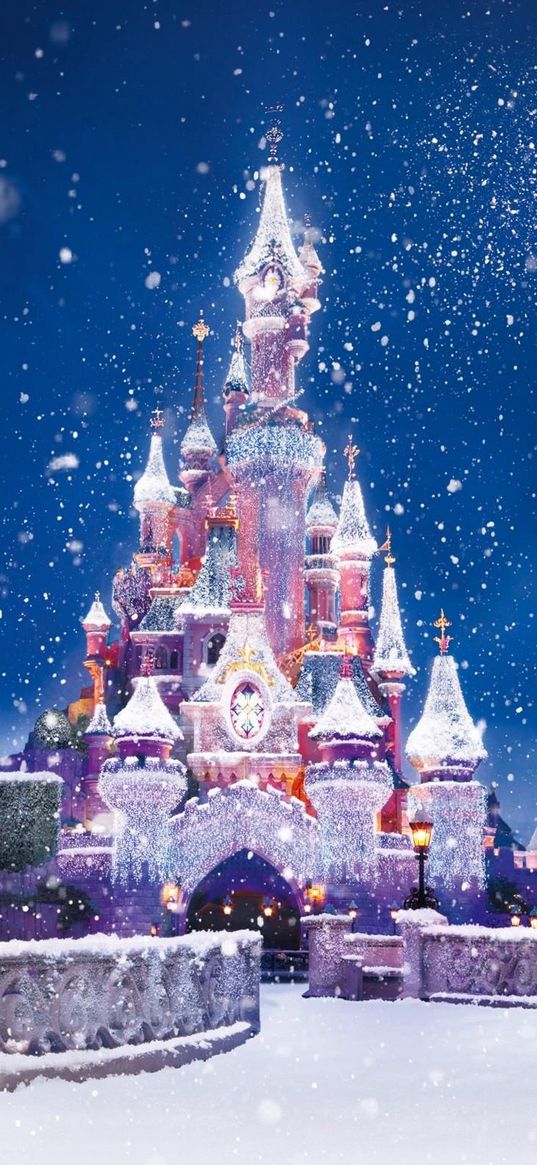 santa claus, magic, moon, snow, castle, balloons, holiday, christmas