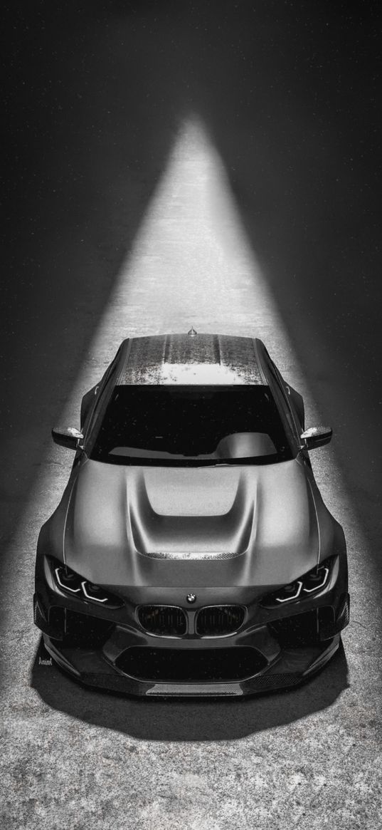 bmw m4, bmw, sports car, car, black and white, light, dark