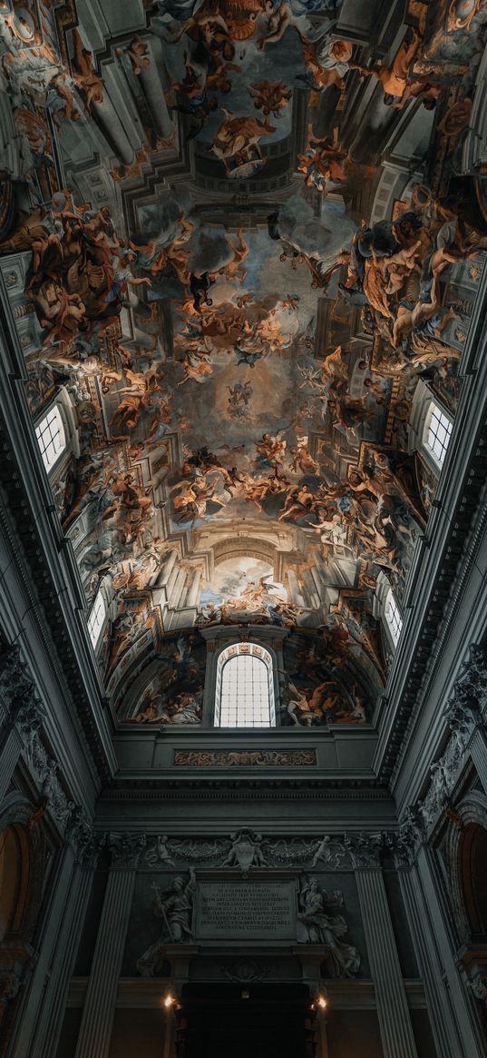 temple, ceiling, fresco, art, dark