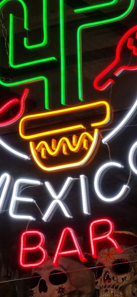 signboard, neon, cactus, red, white