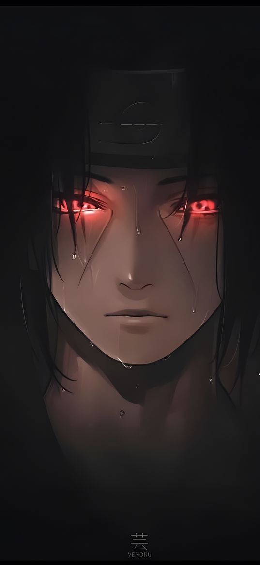 itachi, naruto, anime, manga, character, drops, glowing eyes, dark