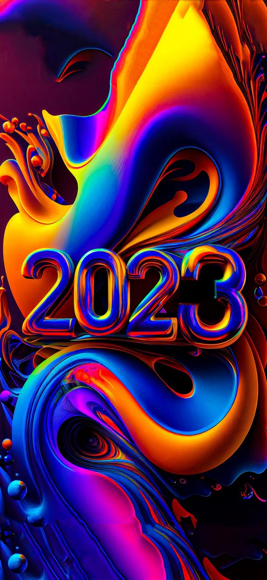 new year, 2023, figures, abstraction, bend, blue, yellow