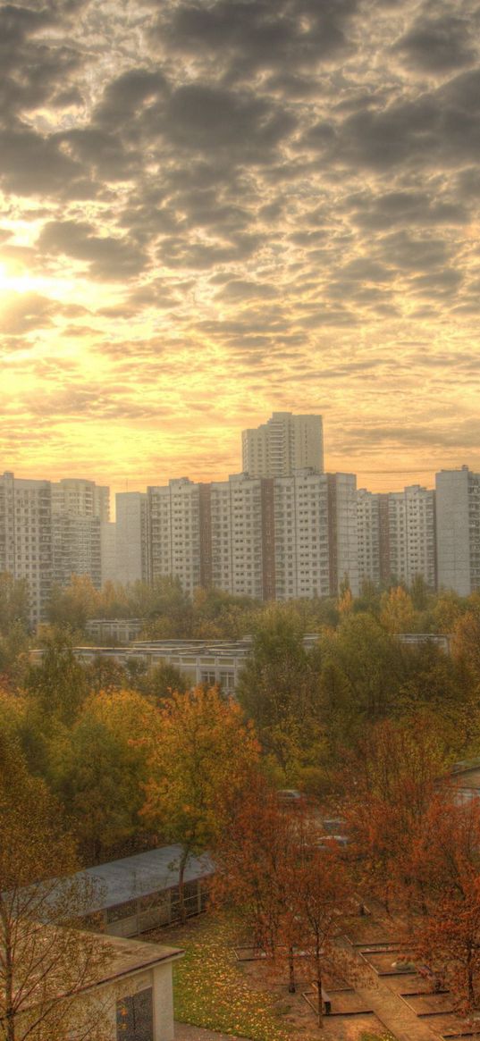 city, russia, park, autumn, skyscrapers, roofs