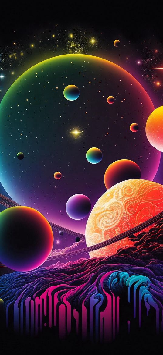 planets, space, smudges, colorful, art