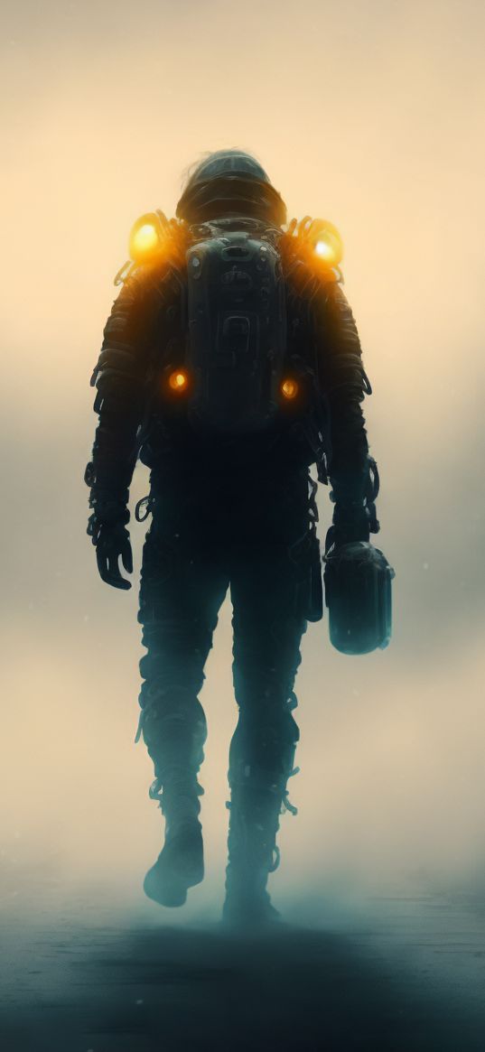 man, spacesuit, case, fog, art