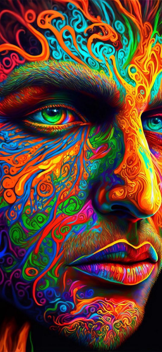 face, art, multicolored, paints