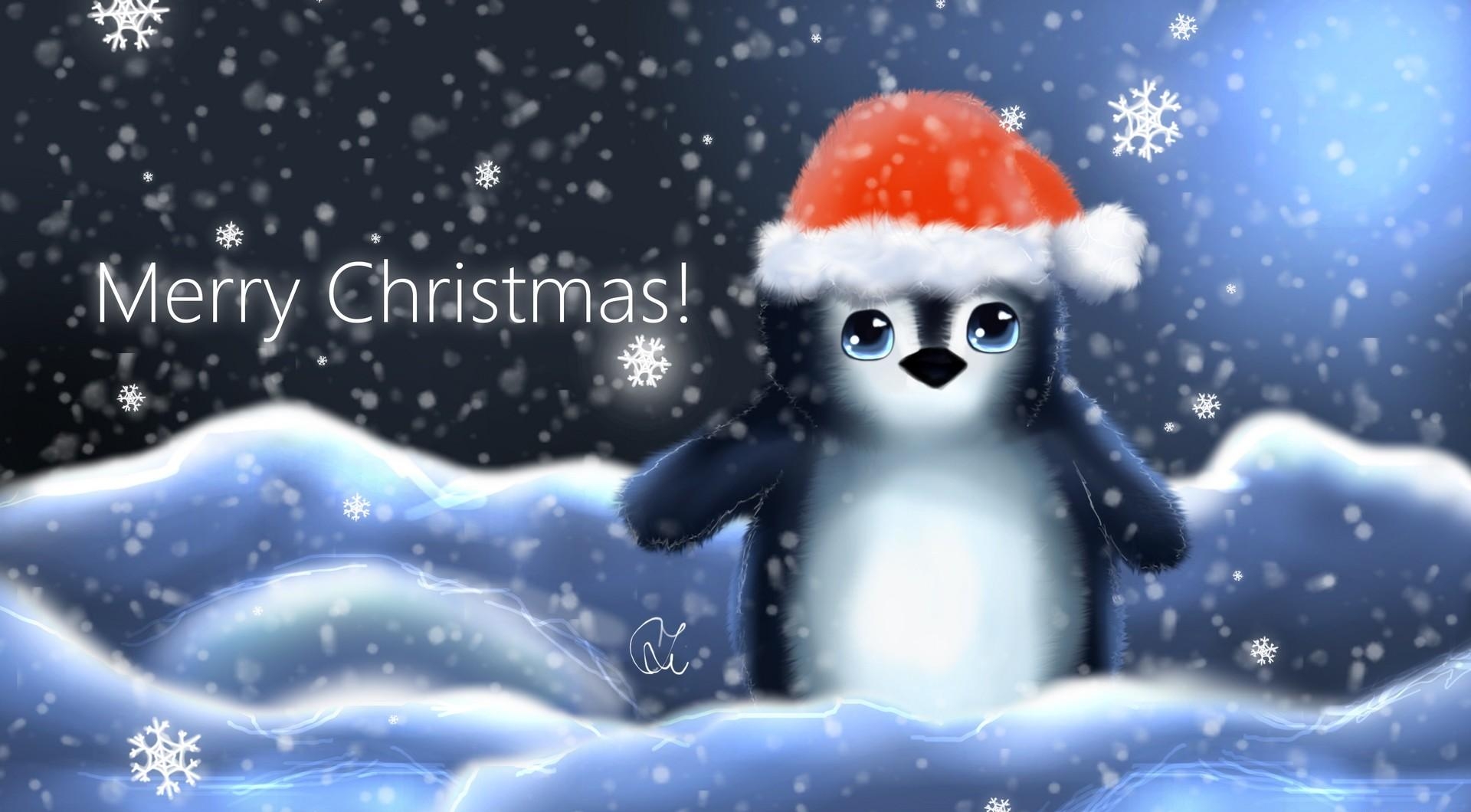 penguin, hat, cub, snowflakes, christmas, inscription