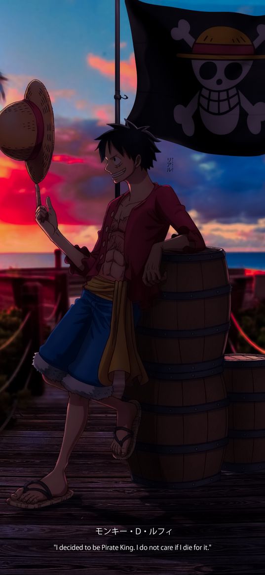 one piece, luffy, character, anime, manga, flag, art