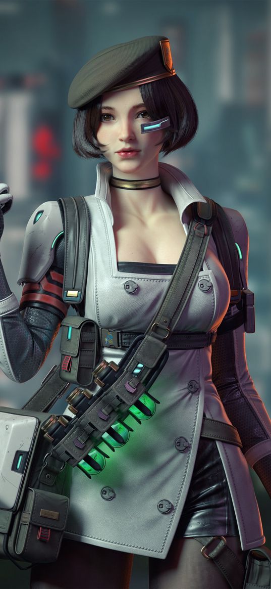 medic, nurse, girl, cyberpunk, futurism, anime, art