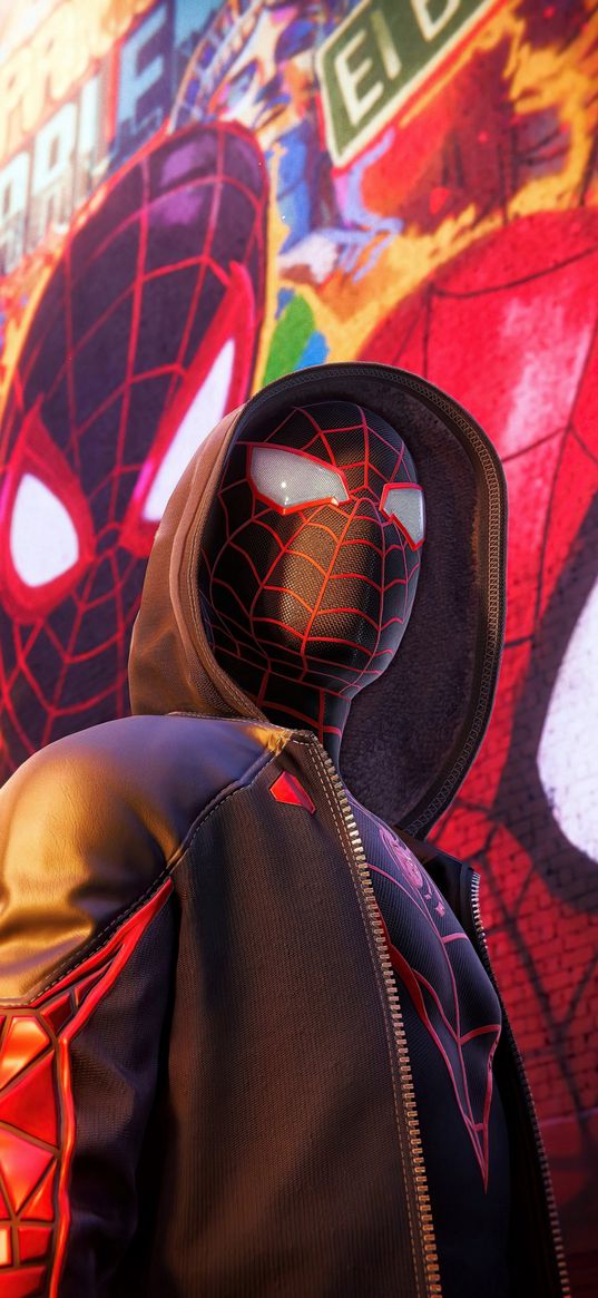 spider-man, spiderman, miles morales, superhero, marvel, graffiti, city