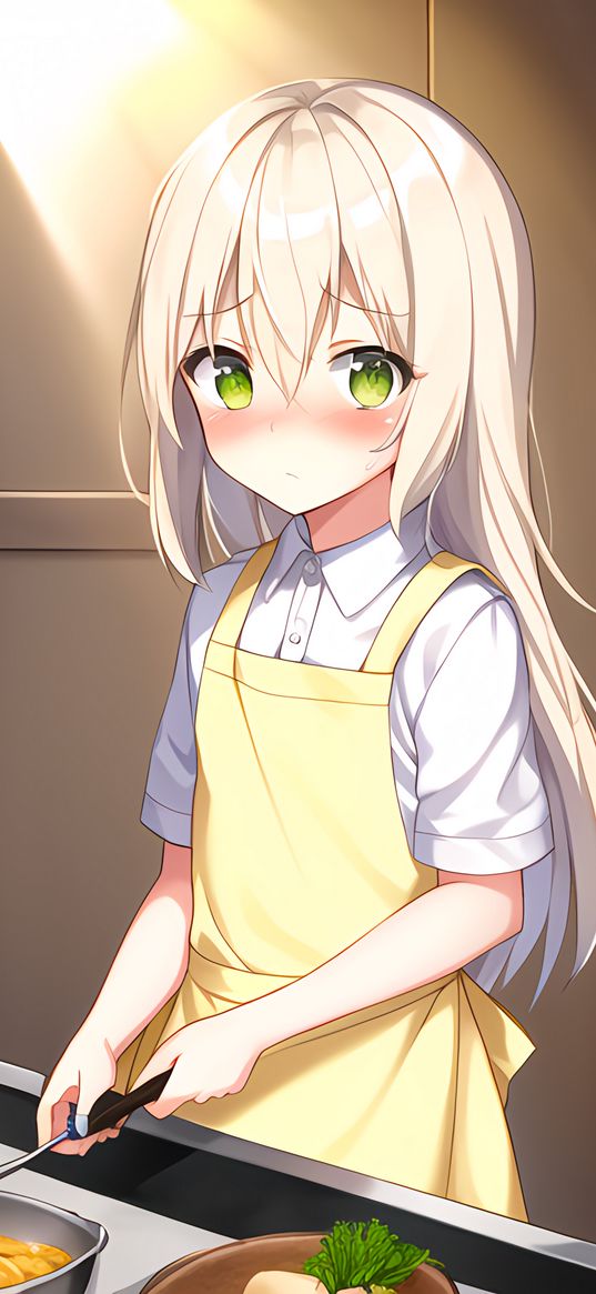 girl, apron, anime, kitchen