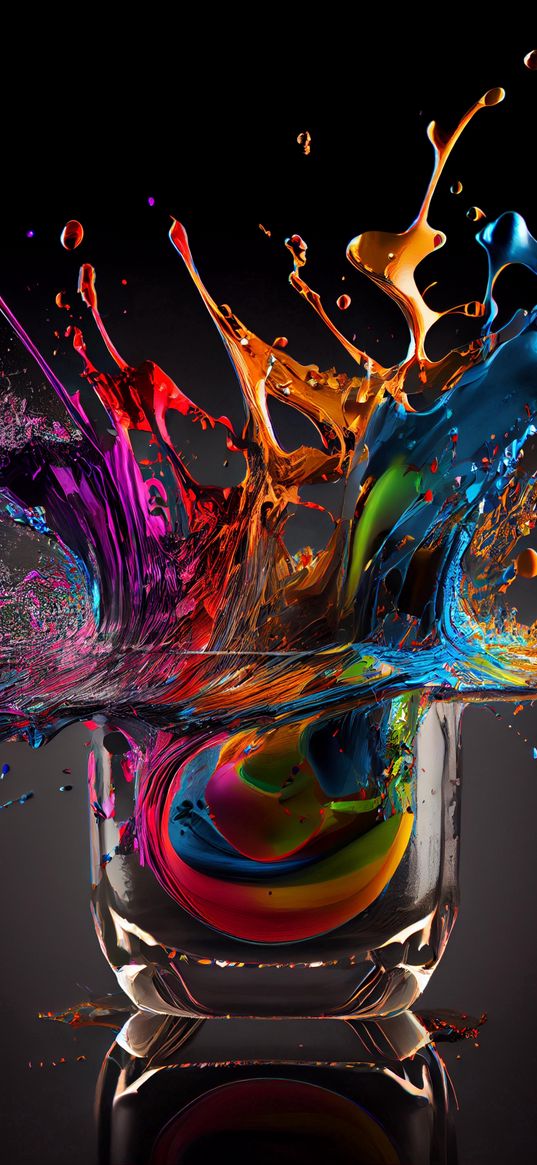 glass, splash, splatter, color, rainbow, 3d, art