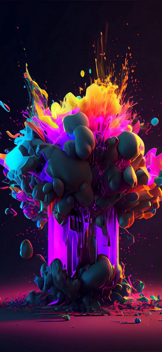 splash, splatter, yellow, pink, 3d, art