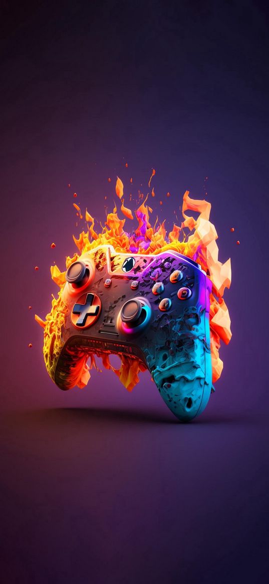 gamepad, fire, buttons, melting, 3d, art