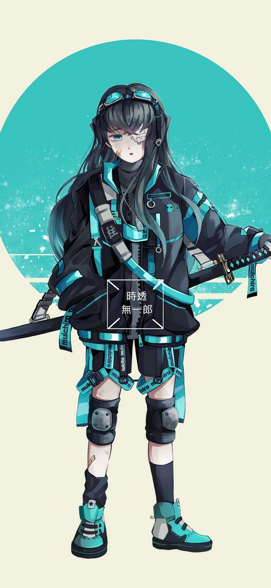 cyan, demon slayer, anime, character, girl, katana, sports style, art