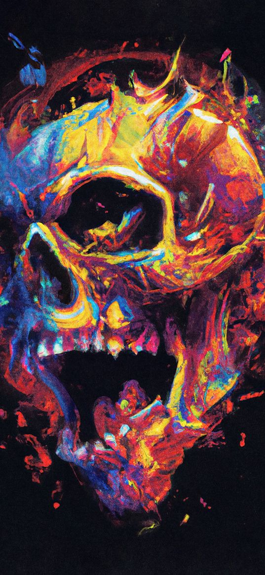 skull, colorful, scream, art