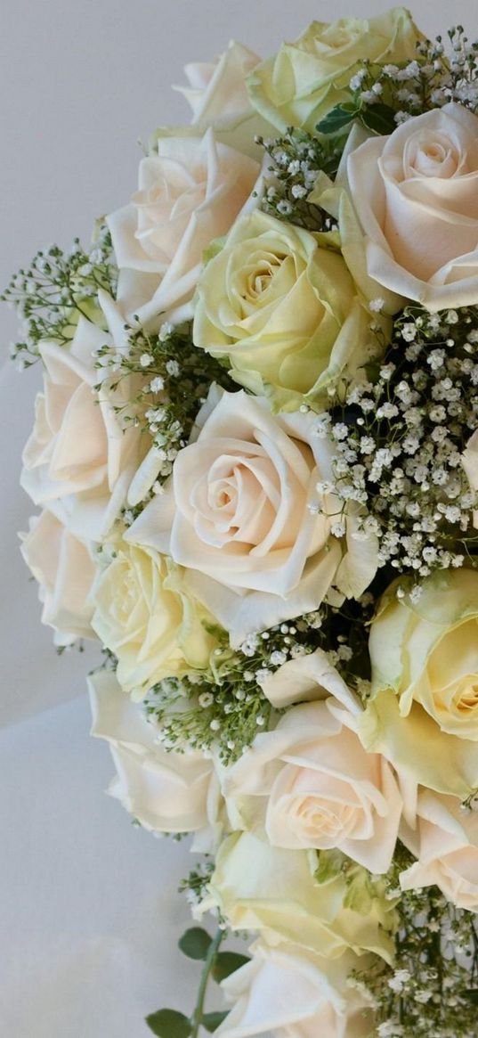 roses, gypsophila, bouquet, tenderness