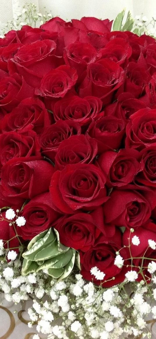 roses, gypsophila, bouquet, decor