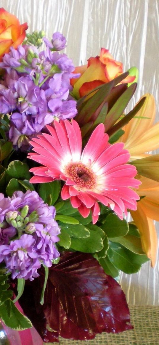 lilies, roses, gerberas, flowers, bouquet