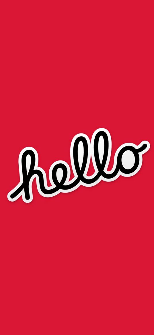 inscription, hello, red, black, white