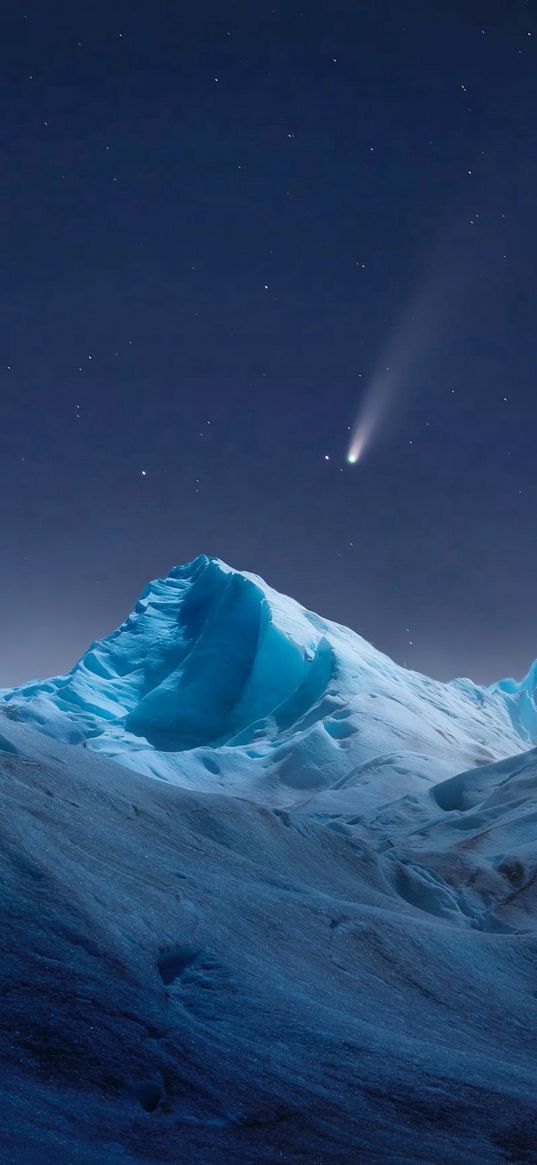 snow, ice, mountain, comet, starry sky, stars, night, north, nature