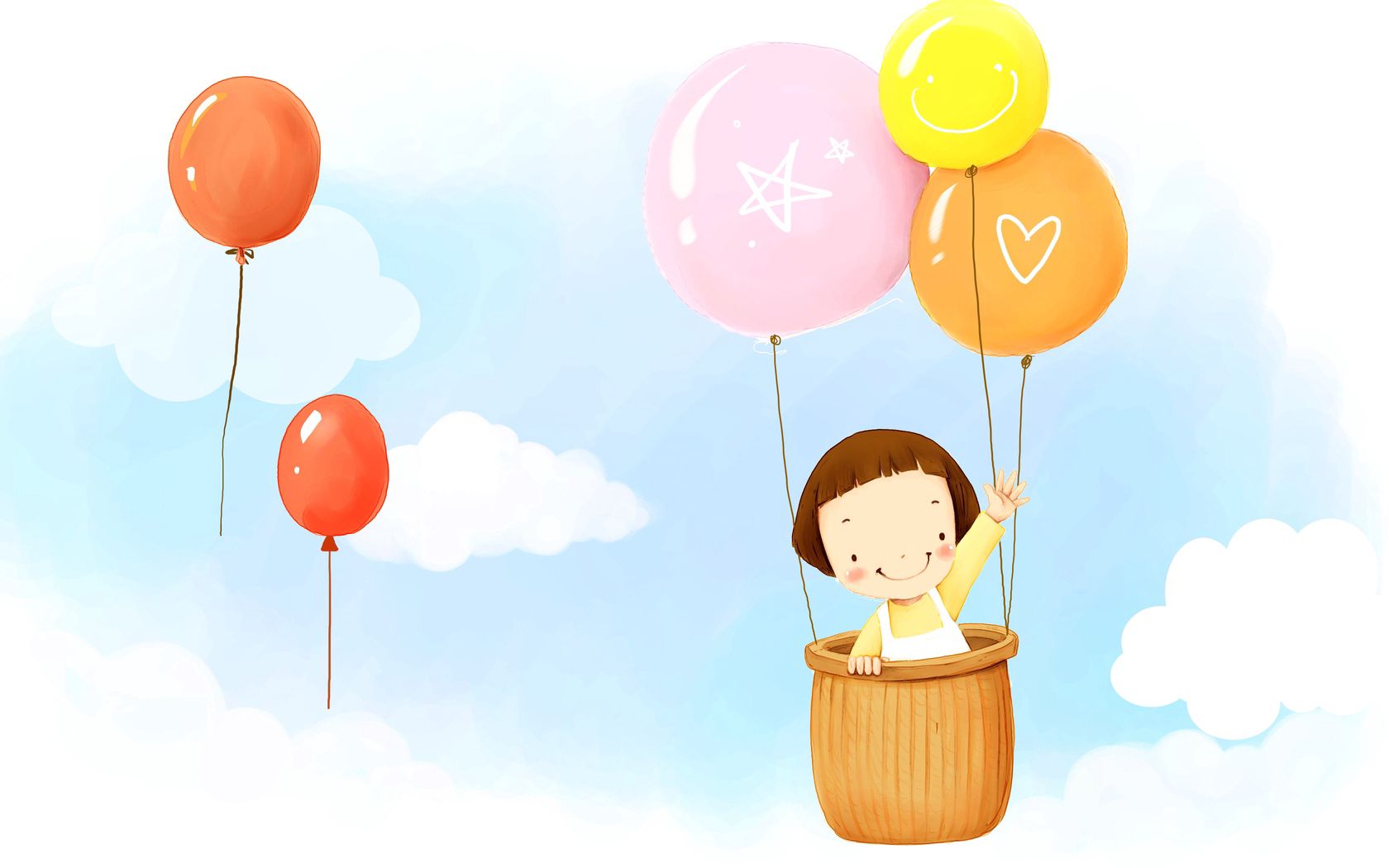 baby, balloons, flying, sky, clouds