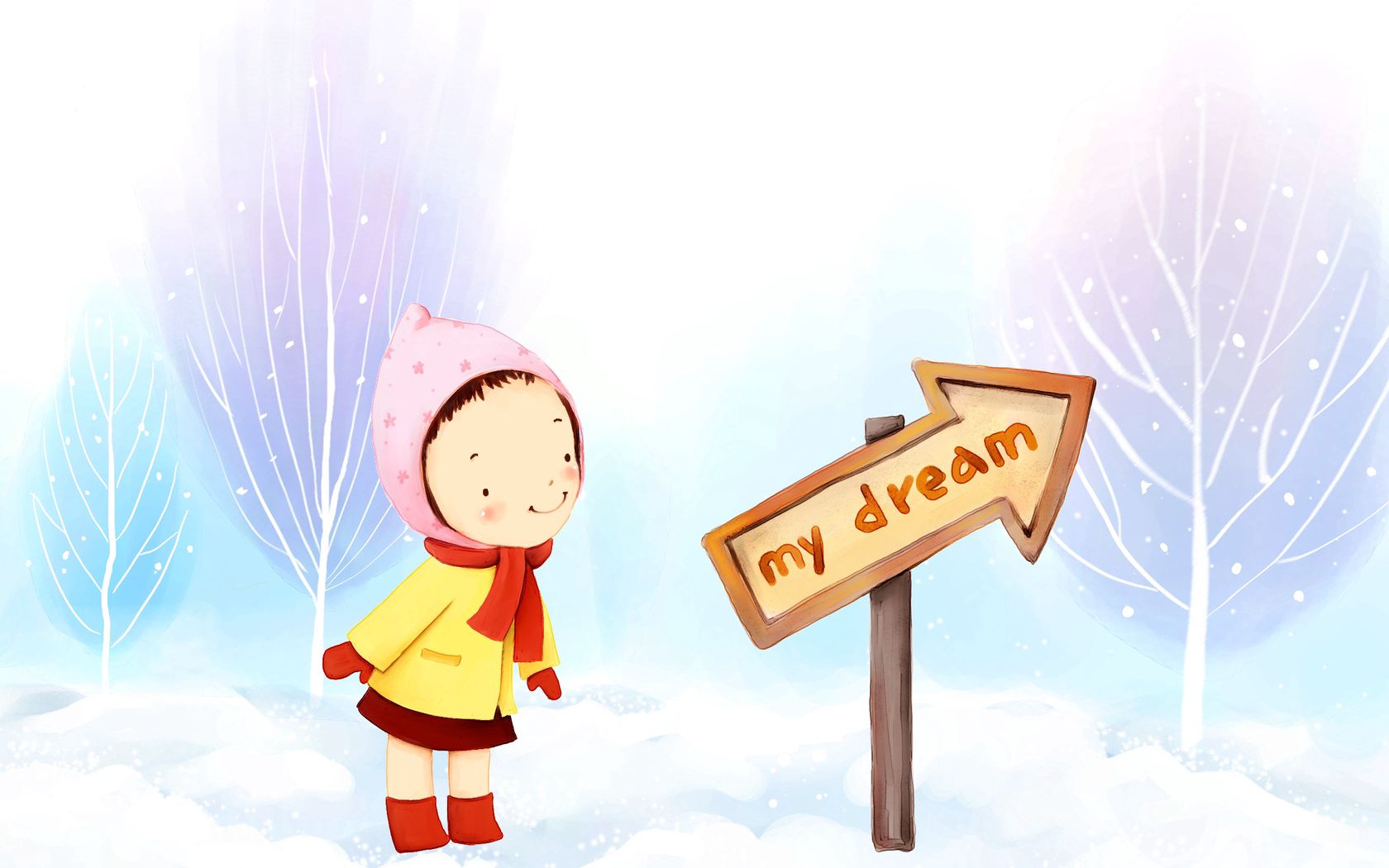 girl, drawing, winter, sign, snow, dreams