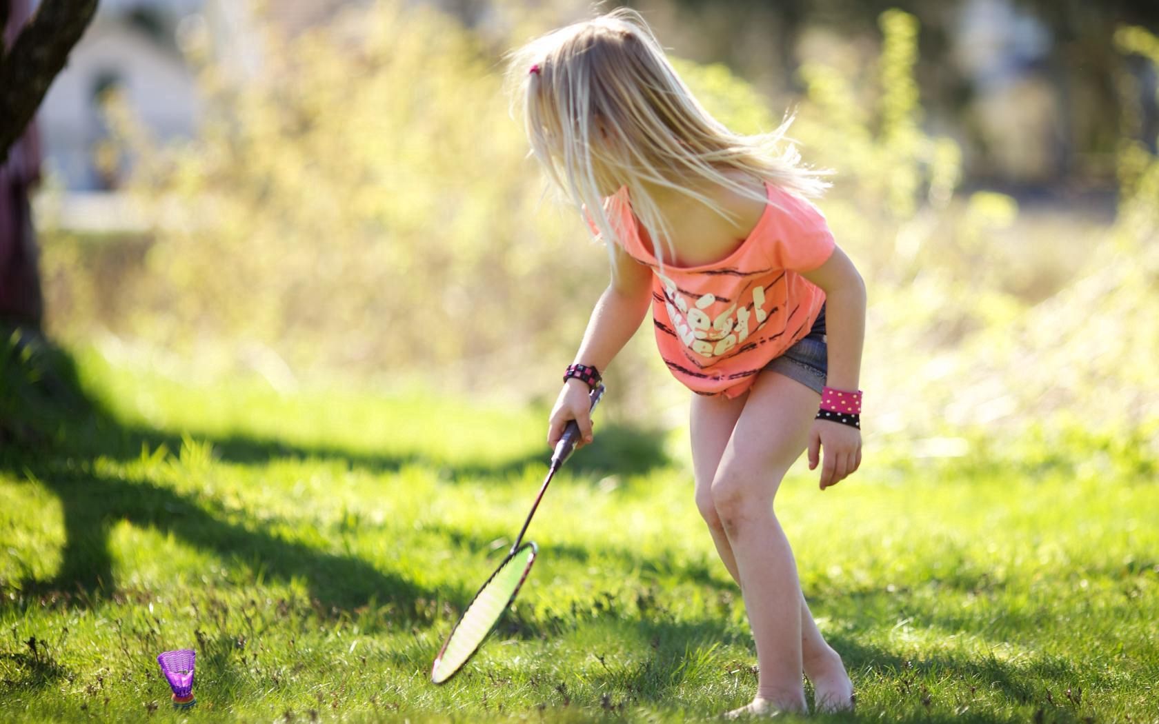 child, girl, badminton, racket