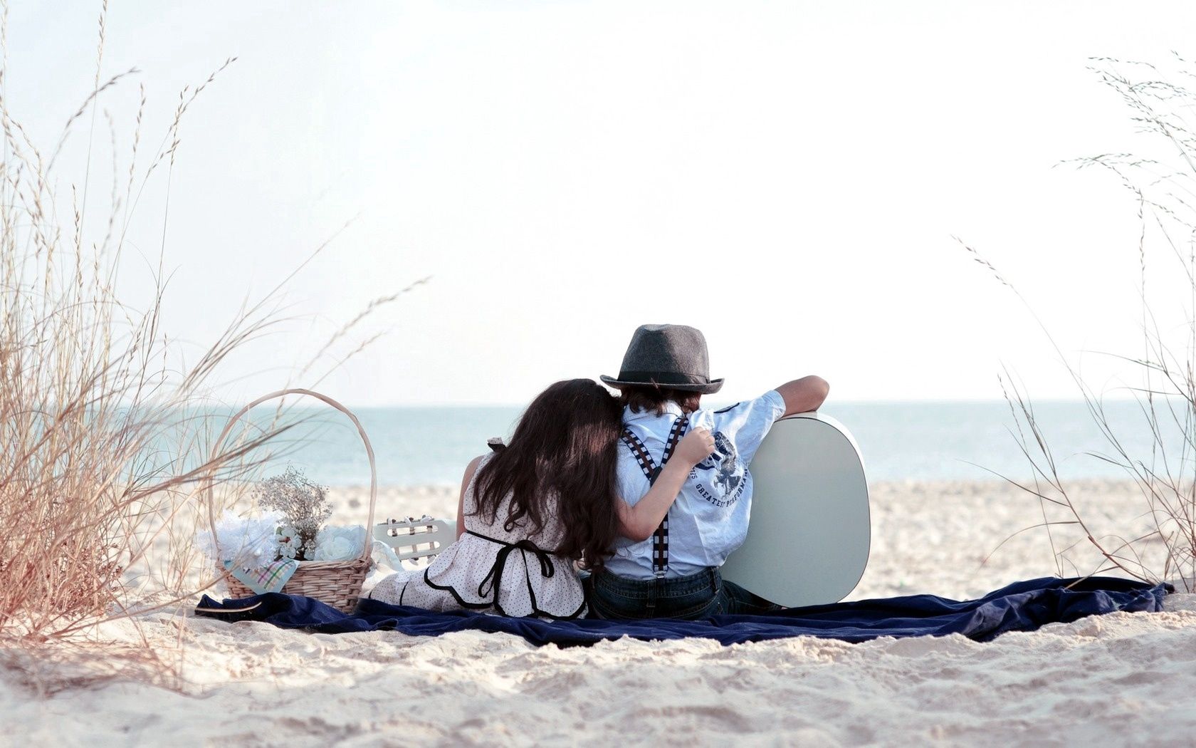 girl, sand, trash, grass, couple, date