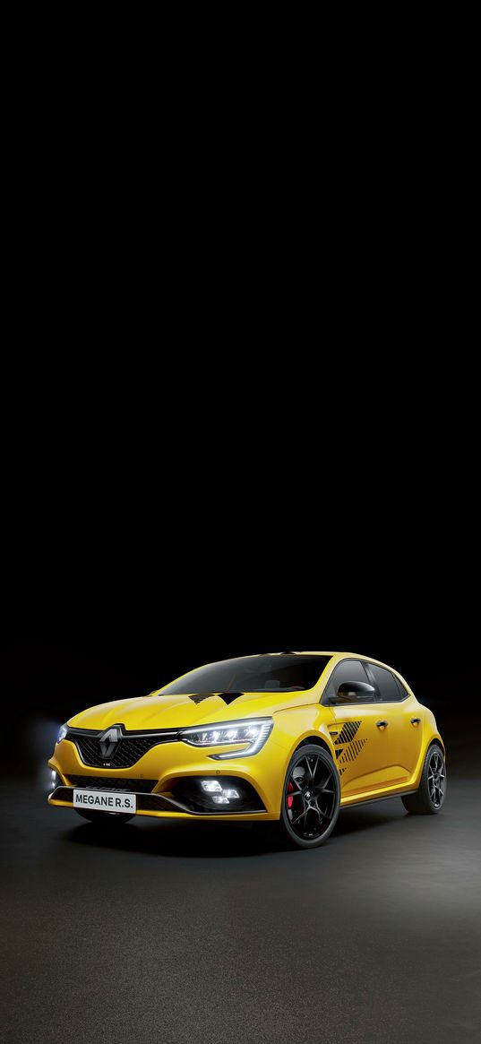 renault megan rs, renault, car, yellow, dark