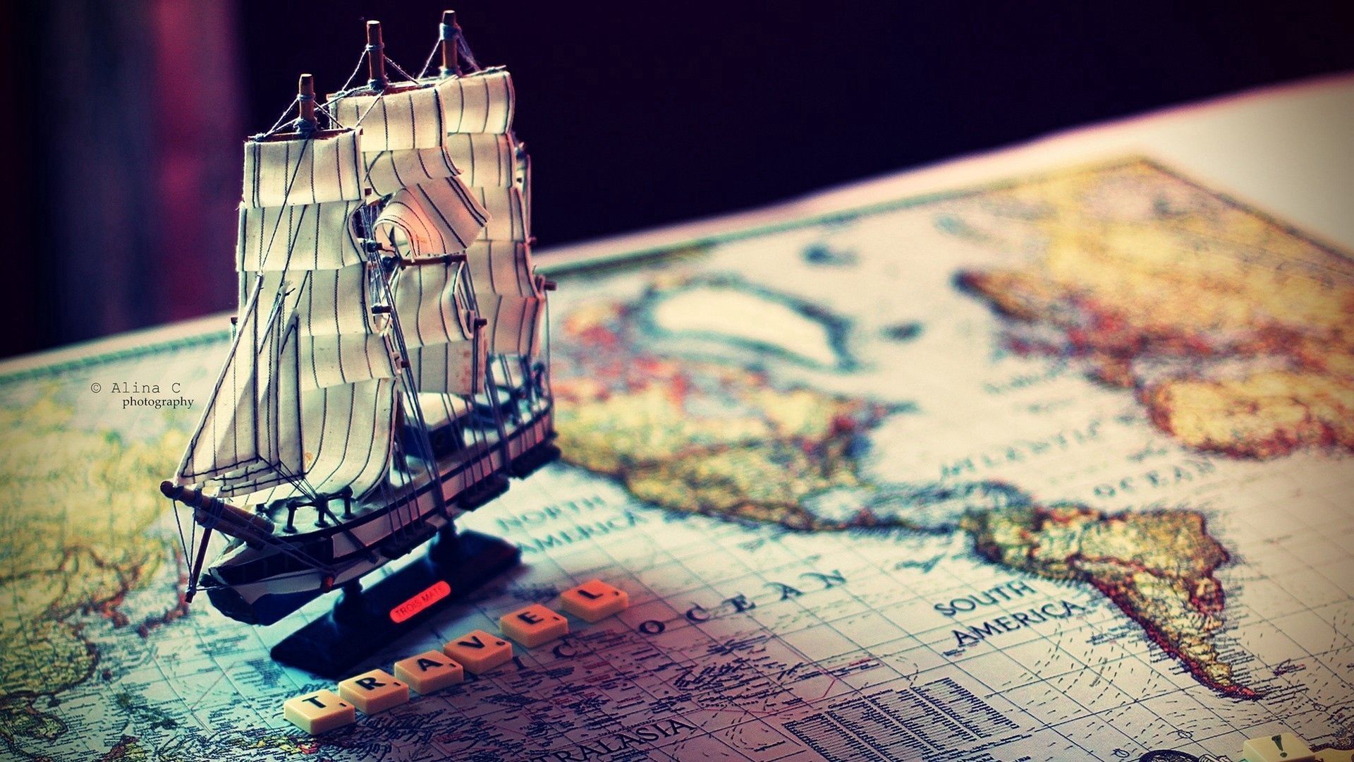 ship, map, world, souvenir