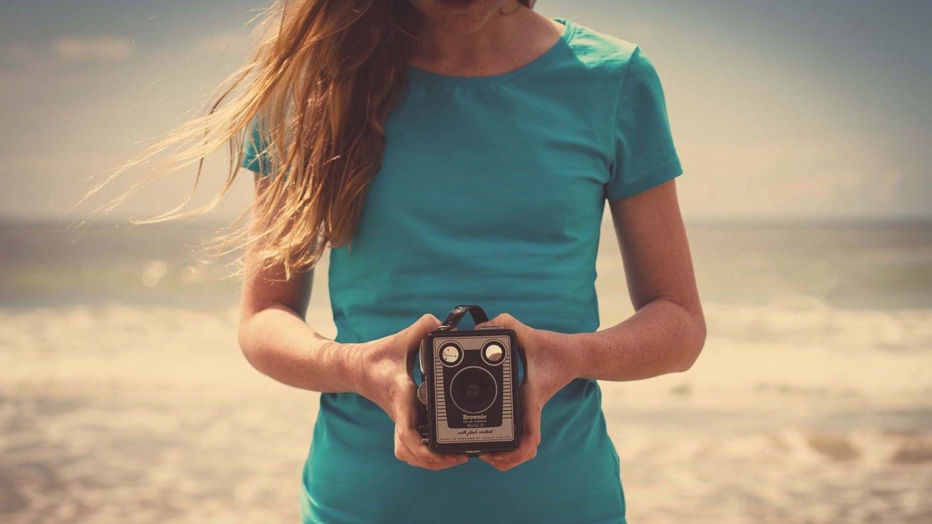 girl, hand, camera