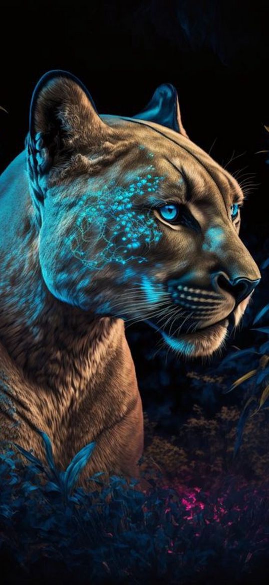 cougar, animal, predator, neon, nature, art