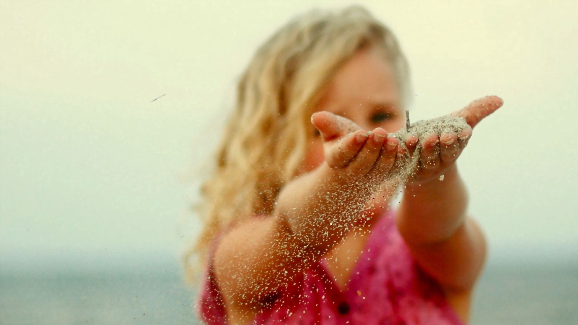 girl, child, sand, arms