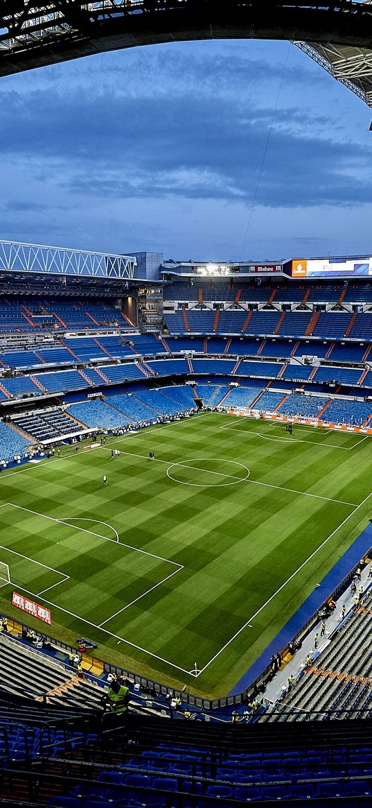 stadium, football field, sky, markings, stripes